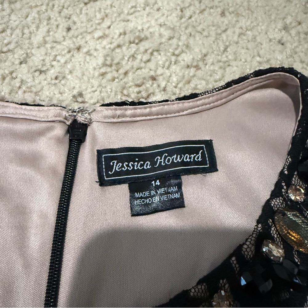 Jessica Howard Black Lace Dress Size 14 Beaded Neck - Picture 3 of 12